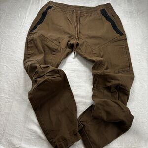 Ring of Fire Joggers Mens XL Medium Brown Stretch Zip Pockets Preppy Cargo